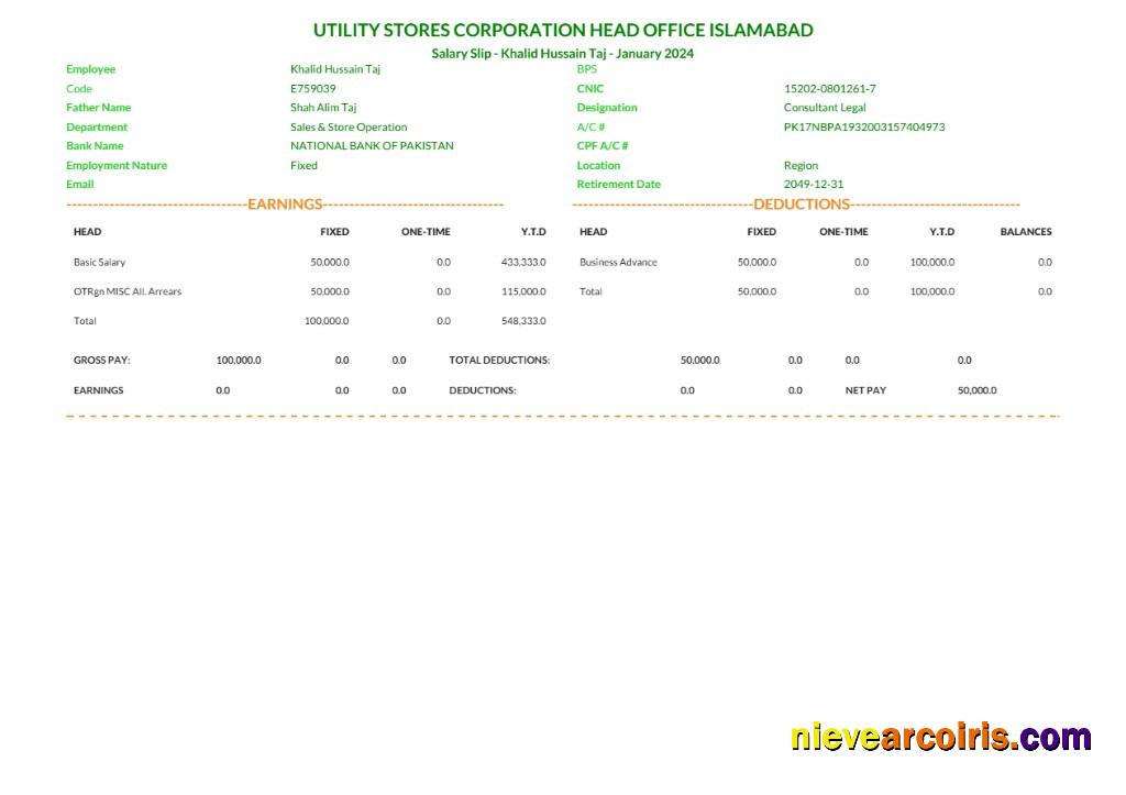 Islamabad Utility Stores Corporation salary slip